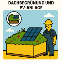 Kombination aus Dachbegrünung und PV‑Anlage auf einem begrünten Flachdach: Fachgerecht installierte Photovoltaikmodule mit aufgeständerter Unterkonstruktion auf pflegeleichtem Gründach, umgesetzt von Dachbegrünung Schäfer. Das Bild zeigt die optimale Verbindung aus nachhaltiger Energiegewinnung und ökologischer Dachbegrünung mit funktionaler Dränage, stabilem Aufbau und grünem Lebensraum für Pflanzen und Tiere.