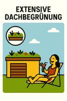 Extensive Dachbegrünung auf einem pflegeleichten Gründach mit vielfältigen Sedum- und Naturpflanzen, umgesetzt von Dachbegrünung Schäfer. Das Bild zeigt ein begrüntes Flachdach bzw. Garagen- oder Wohnhausdach, das als nachhaltiger Naturgarten dient, die Dachdichtung vor Witterung schützt und aktiv zum Umweltschutz beiträgt. Die extensive Begrünung verbessert das Mikroklima, fördert die Biodiversität und schafft einen blühenden Lebensraum für Insekten und Pflanzen – eine ökologische und langlebige Lösung für Wohnhäuser, Gewerbe und Carports.